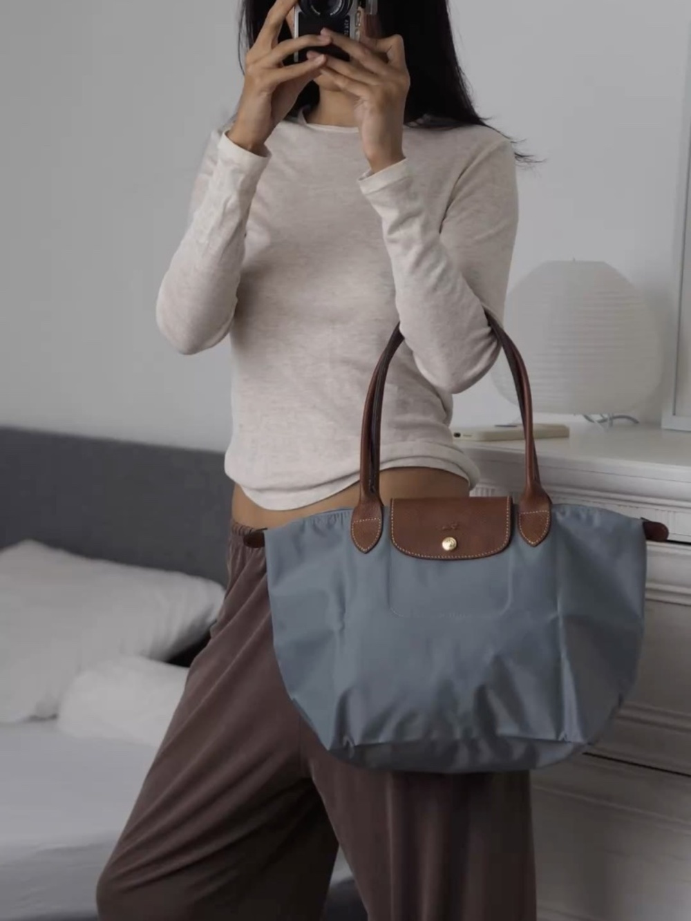🪐NEW Longchamp light gray Large